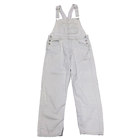 FREE PEOPLE Y2K Baggy Preppy Ziggy Denim Overalls Ivory Medium A004382 - Picture 3 of 15